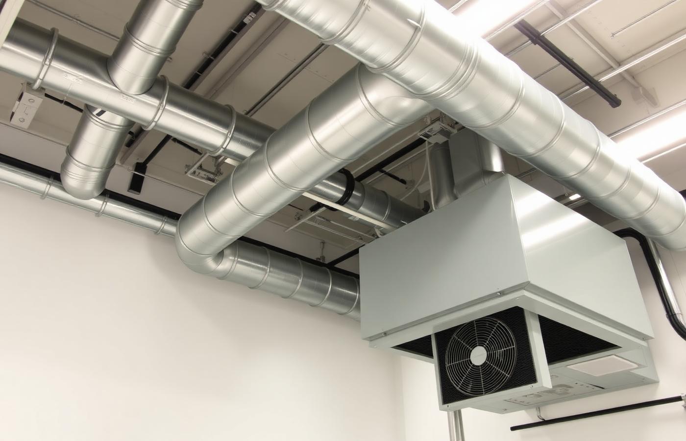 Kanalnett og ventilasjonsaggregat i teknisk rom